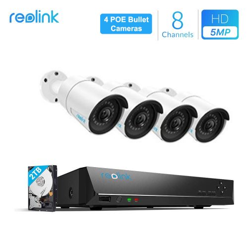 REOLINK Super HD 4x Bullet Cameras, 2TB HDD & 8 Channel NVR Bundle - RLK8410B42T