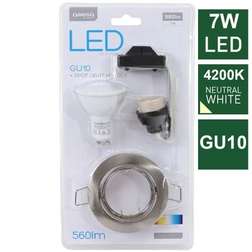 Omega GU10 7W Neutral White 4200K LED Spot Light with Holder - OSHRNGU107W42