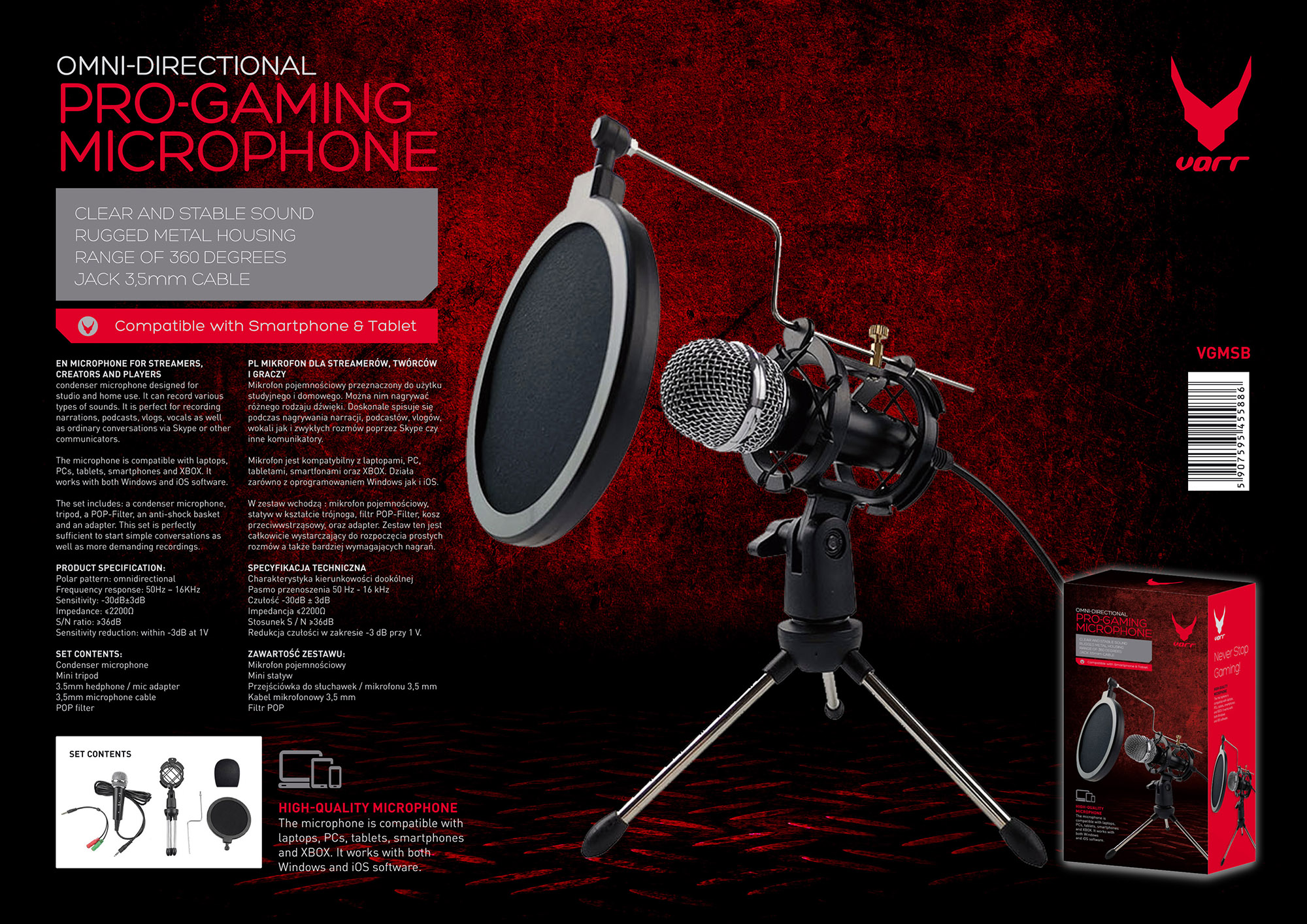 Microphone Gaming FILAIRE AVEC TRÉPIED Omega Varr VGMM / Jack