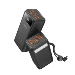 Veger 50000mAh Fast Charging Power Bank with LED flashlight, compass, and multiple USB ports on a white background.
