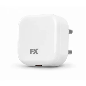 FX USB-C Mains Charger PD20W Fast Charge Type-C in white, featuring a compact design and visible FX logo.