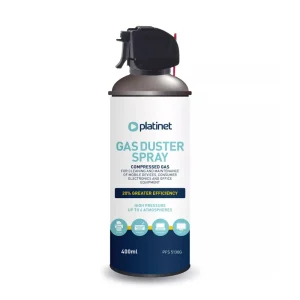 Platinet 400ml Gas/Air Duster with trigger nozzle, featuring a blue and white label, on a white background.