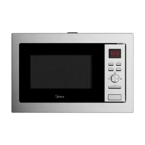 Midea Built-in Microwave 900W 25Ltrs with Grill Inox - MW25DIX in stainless steel with a black glass front panel.