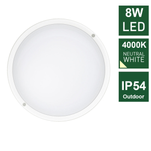 Platinet Outdoor Bulkhead Lamp 8W 4000K(Neutral White) Rounded - PLBR084K