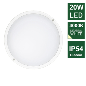 Platinet Outdoor Bulkhead Lamp 20W 4000K(Neutral White) Rounded - PLBR204K