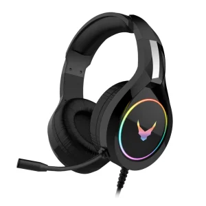 Varr Pro Gaming Headset VH6060B in black with RGB backlight, noise-cancelling mic, and cushioned ear pads on a white backg...