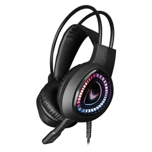 VARR RGB Gaming Headset VH8010L with black ear cups, illuminated RGB ring, and adjustable mic on a white background.