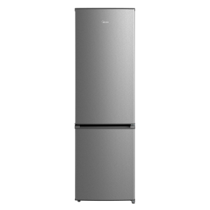 Midea Inox Combi Fridge Freezer No Frost in sleek silver finish, freestanding design, with top fridge and bottom freezer s...