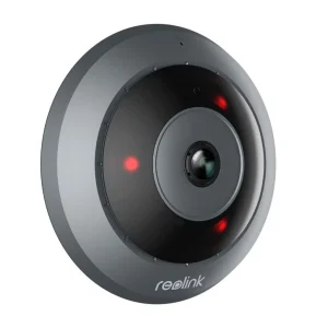 Reolink 6MP WiFi 360° Panoramic Fisheye Camera - W520 in gray and black, showing lens and indicator lights on a white bac...