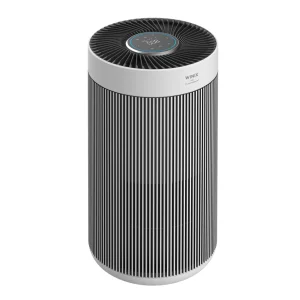 Winix T800 air purifier with a sleek cylindrical design, featuring a black and white color scheme and a digital control pa...