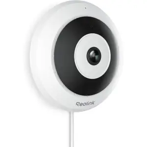 Reolink 6MP PoE 360° Fisheye Camera with Night Vision in white, front view, showcasing lens and sleek design.