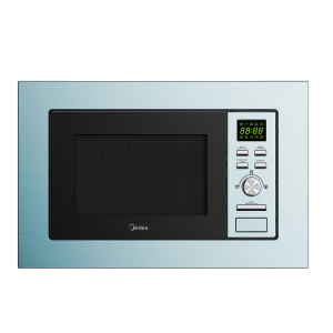 Midea Built-In Microwave & Grill 17L Inox - MW17DIX with stainless steel frame, black panel, and digital display.