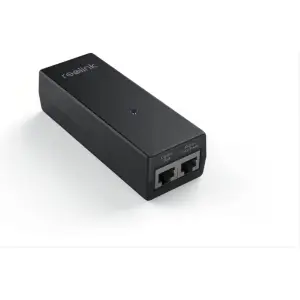 Reolink Gigabit Active PoE Injector PoE+ 30W, black device with two Ethernet ports, on a clean white background.