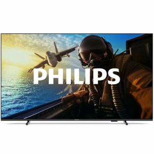 Philips 55" 4K LED TV with Dolby Atmos displaying an action scene, featuring a pilot and aircraft, with a vibrant blue sky.