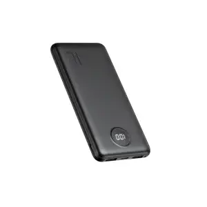 VEGER 10000mAh Power Bank L10S in black with digital display, showcasing sleek design against a plain background.