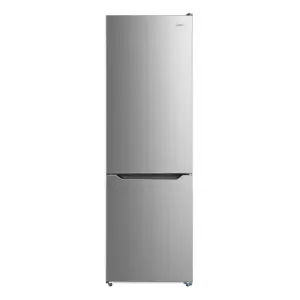 Midea 262L Total No Frost Fridge Freezer in stainless steel, freestanding design, showcasing a sleek front view.