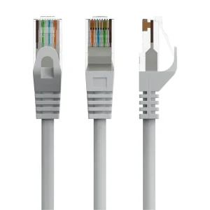 Gembird Cat 6 UTP Patch Cord 15m Grey with gold-plated contacts, showing connectors and cable in a white background.