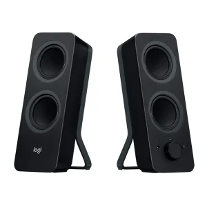 Logitech Z207 Stereo Bluetooth Computer Speakers in black, featuring dual speaker design and adjustable volume control.