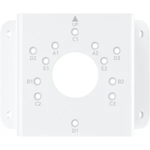 Reolink Aluminium Corner Mount Bracket for CCTV Cameras - RLA-BKC1 in white, featuring multiple mounting holes and an 'UP'...