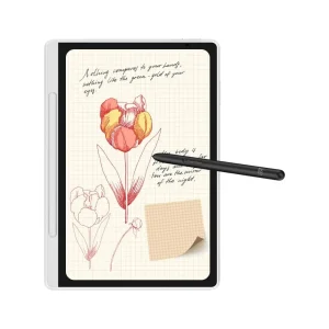 XPPen Magic Note Pad LCD Writing Tablet - MNP1095 with colorful flower sketch and stylus on a grid background.