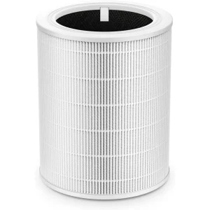 Levoit Core 600S Replacement Filter for Large Rooms, cylindrical white design with fine mesh, isolated on white background.