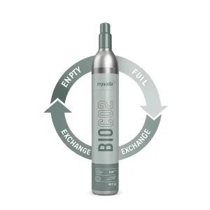 MySoda 60Ltr CO2 Cylinder Exchange with arrows indicating exchange process, set against a clean white background.