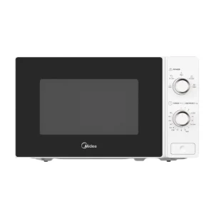 Midea 20L Freestanding Microwave Oven with Mechanical Controls, featuring a sleek black front and white sides.