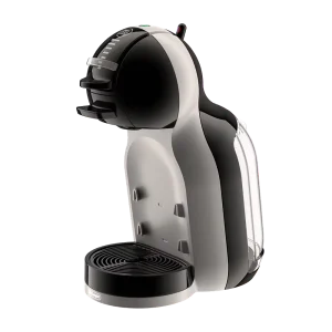 Krups Nescafé Dolce Gusto Mini Me Coffee Machine in black and grey, side view with a sleek design and removable drip tray.