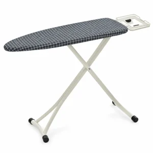 Square-Type Ironing Board with Polyester Fabric Surface in gray checkered pattern, standing on a light-colored frame.