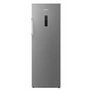 Hyundai 274L Total No Frost Upright Freezer in Inox, sleek silver finish, front view, with digital control panel.