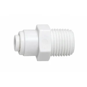 Platinum Wasser 1/4" Quick Connect Push Fit to 3/8" Male Thread RO Fitting, straight white connector on a plain background.