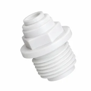 Platinum Wasser 1/4" Quick Connect Push Fit to 1/2" Male Thread RO Fitting in white against a plain background.