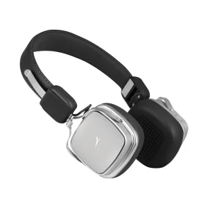 Trevi HE 800 AB wireless headphones with ANC, shown at an angle with black padded headband and earcups, silver accents, on