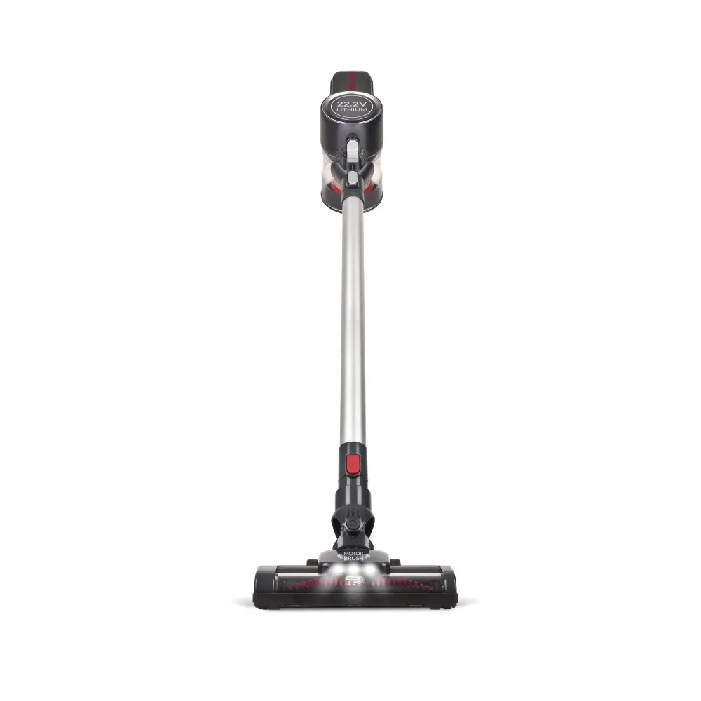 Girmi AP91 cordless vacuum cleaner with silver tube and black motorised brush, shown front-on against a white background.