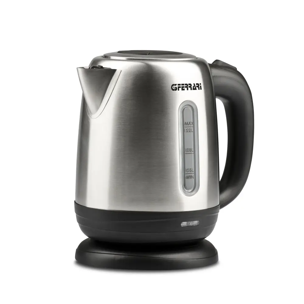 G3 Ferrari Idra G10095 1.2L stainless steel electric kettle, shown from the front at an angle on a white background.